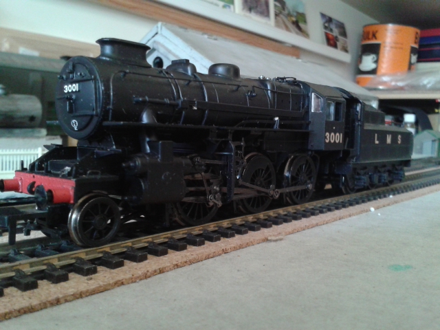 Black model train with LMS and 1206 painted in white on the side Alan's OO 2 rail